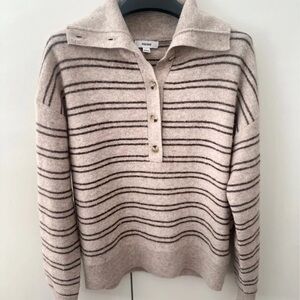 Reiss Beige and Black Striped Turtleneck Sweater